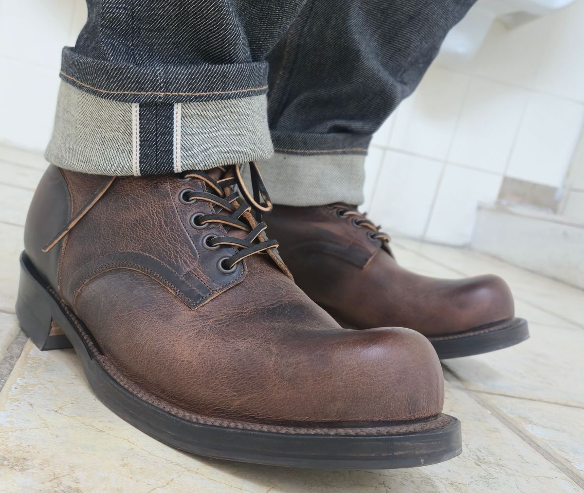Photo by chuligani on June 25, 2026 of the Viberg Service Boot in Horween Rowdy Dachshund.