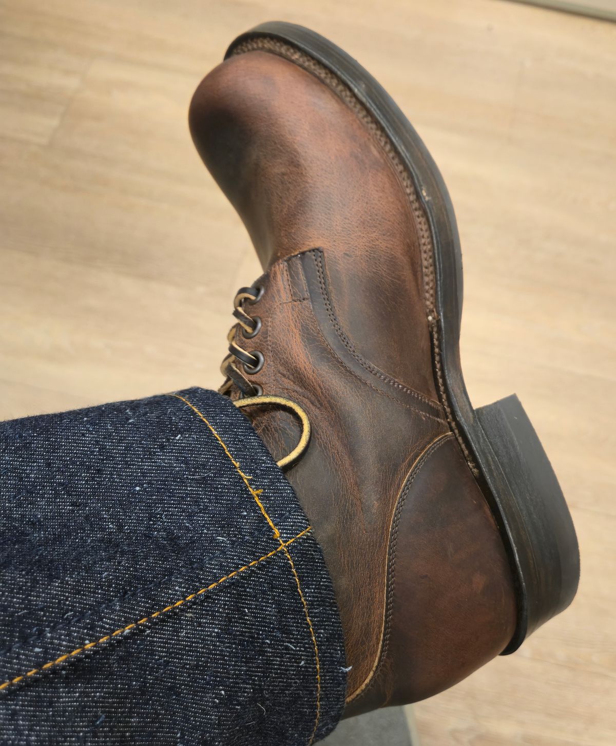 Photo by chuligani on June 30, 2026 of the Viberg Service Boot in Horween Rowdy Dachshund.