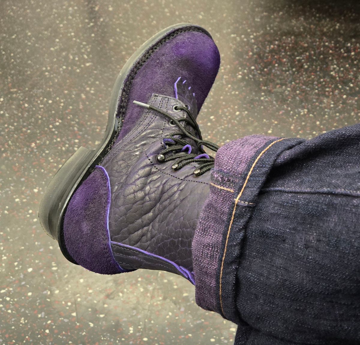 Photo by chuligani on April 16, 2026 of the Frank's Boots Front Range in Law Tanning Nightshade Big Horn Shrunken Bison.