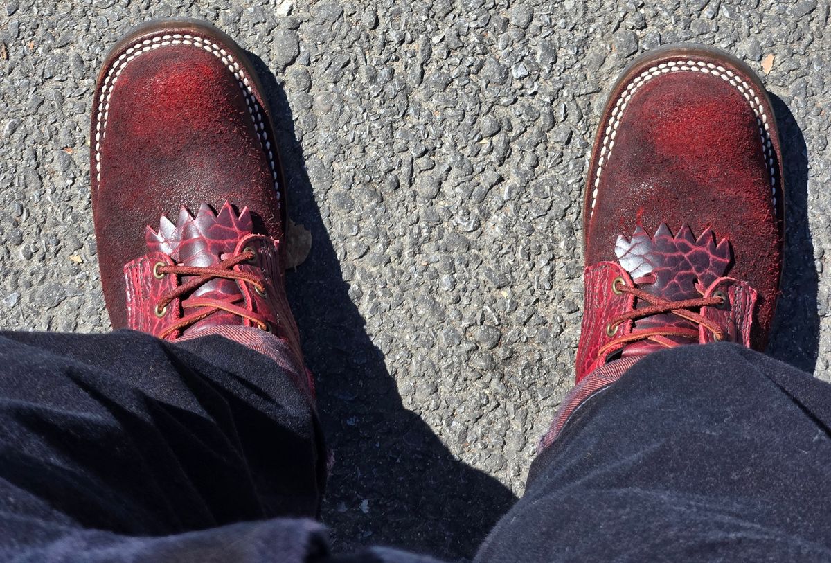 Photo by chuligani on July 8, 2026 of the Nicks Lace Up Heritage in Law Tanning Oxblood Big Horn Shrunken Bison.