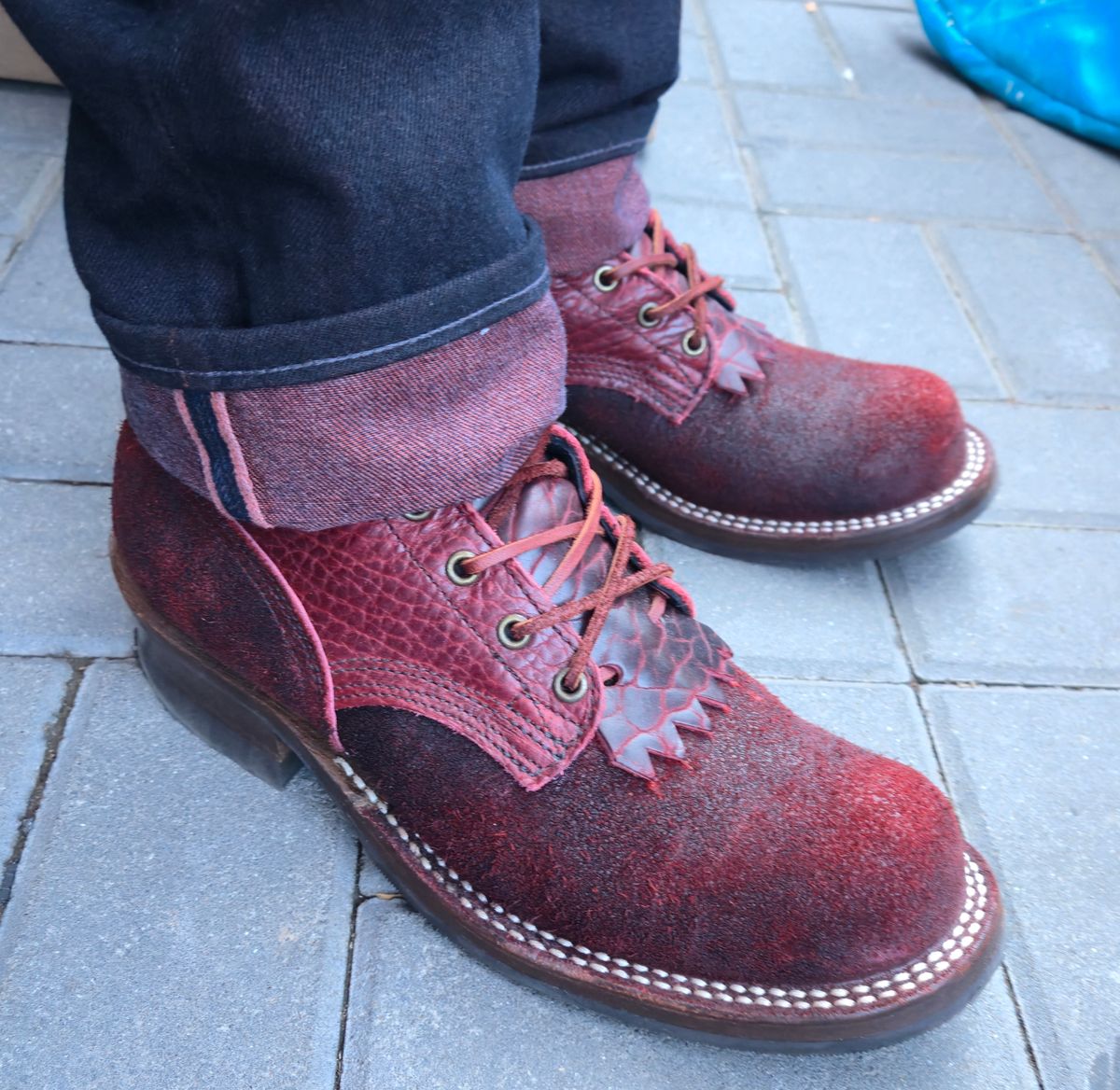 Photo by chuligani on July 8, 2026 of the Nicks Lace Up Heritage in Law Tanning Oxblood Big Horn Shrunken Bison.