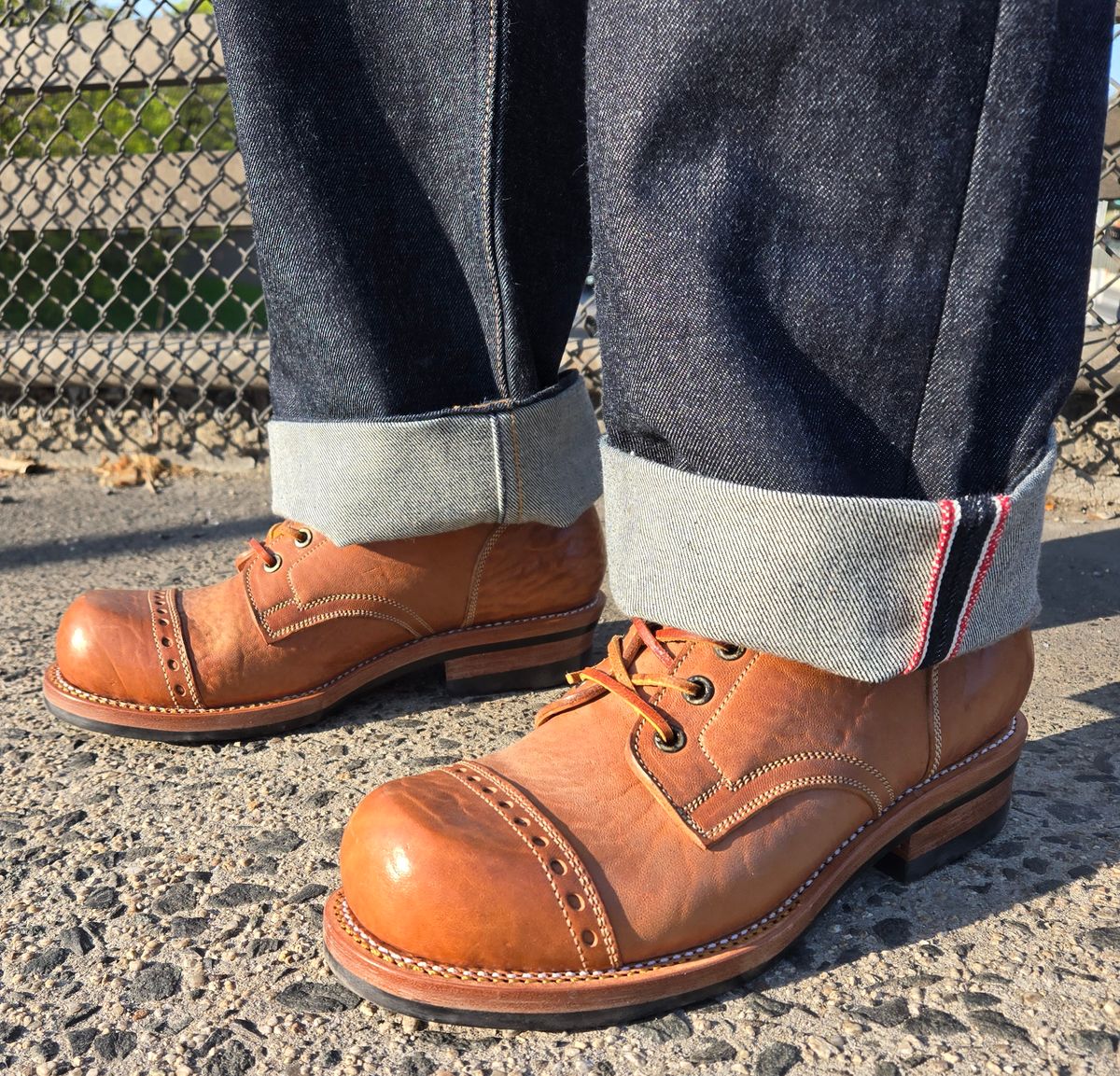 Photo by chuligani on April 24, 2026 of the Prof Barnets Bulky Cap Toe Boots in Maryam Shrunken Horse Culatta Honey.