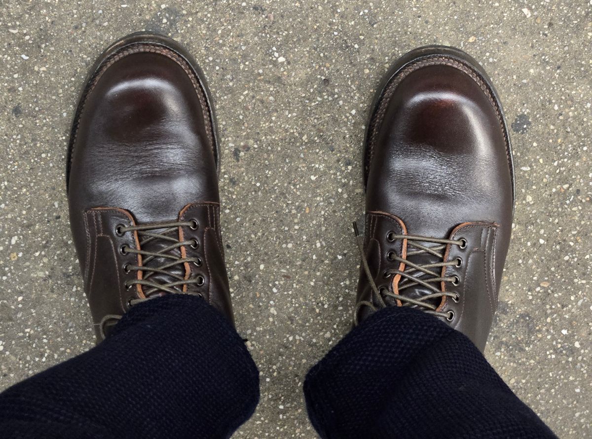 Photo by chuligani on January 16, 2026 of the Viberg Service Boot in Horween Dark Brown Wooly Chromexcel.