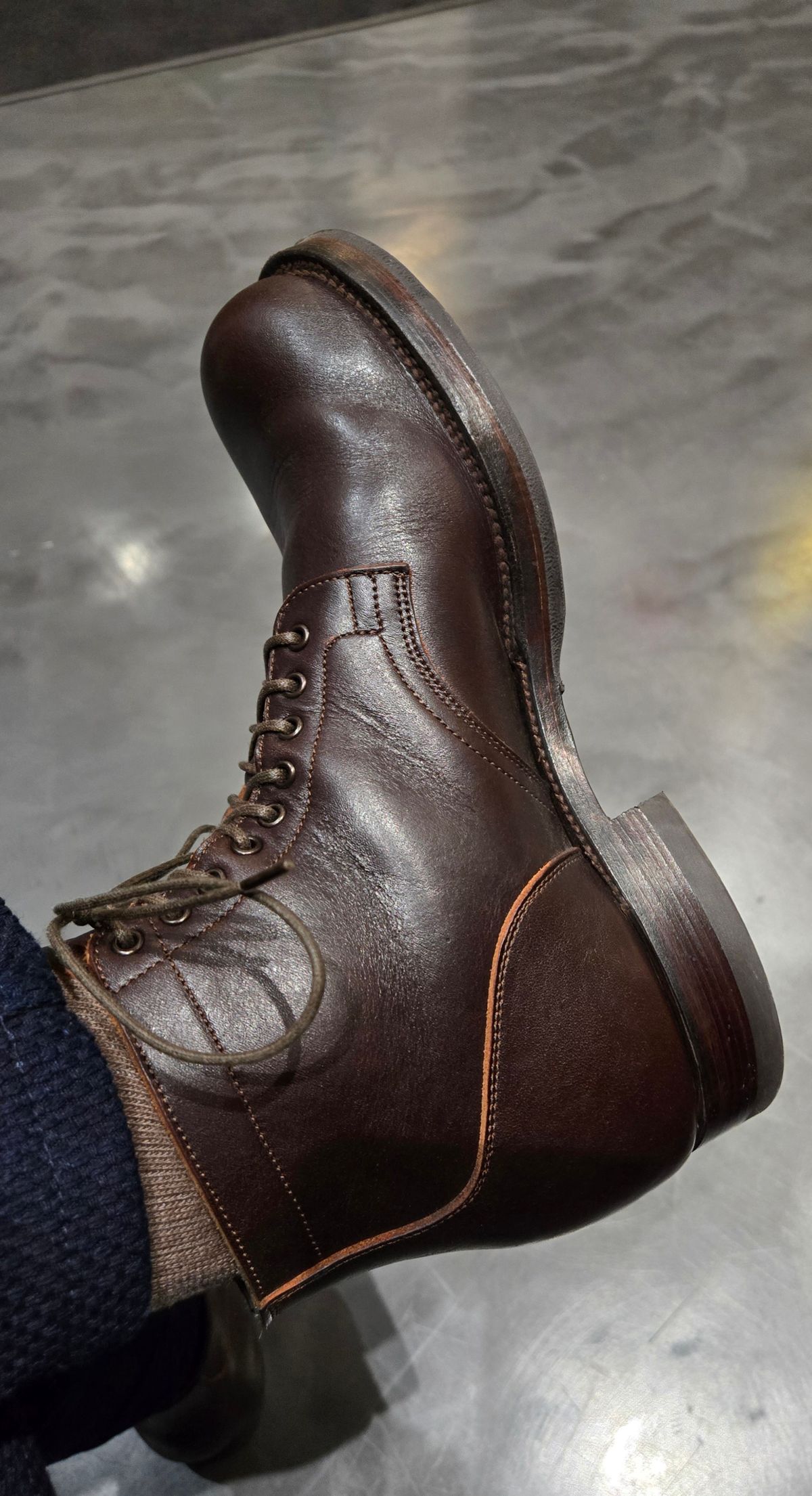 Photo by chuligani on January 17, 2026 of the Viberg Service Boot in Horween Dark Brown Wooly Chromexcel.