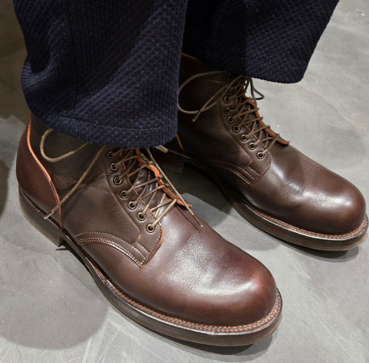 Photo by chuligani on January 16, 2026 of the Viberg Service Boot in Horween Dark Brown Wooly Chromexcel.