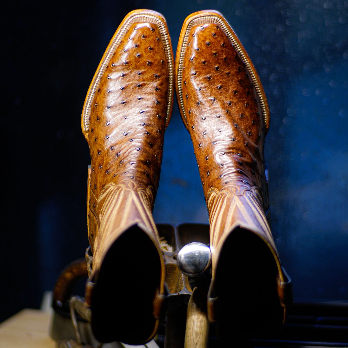 Photo by thenewreligion on October 10, 2024 of the Self-Made Cowboy Boot in Kango Tobac Ostrich.