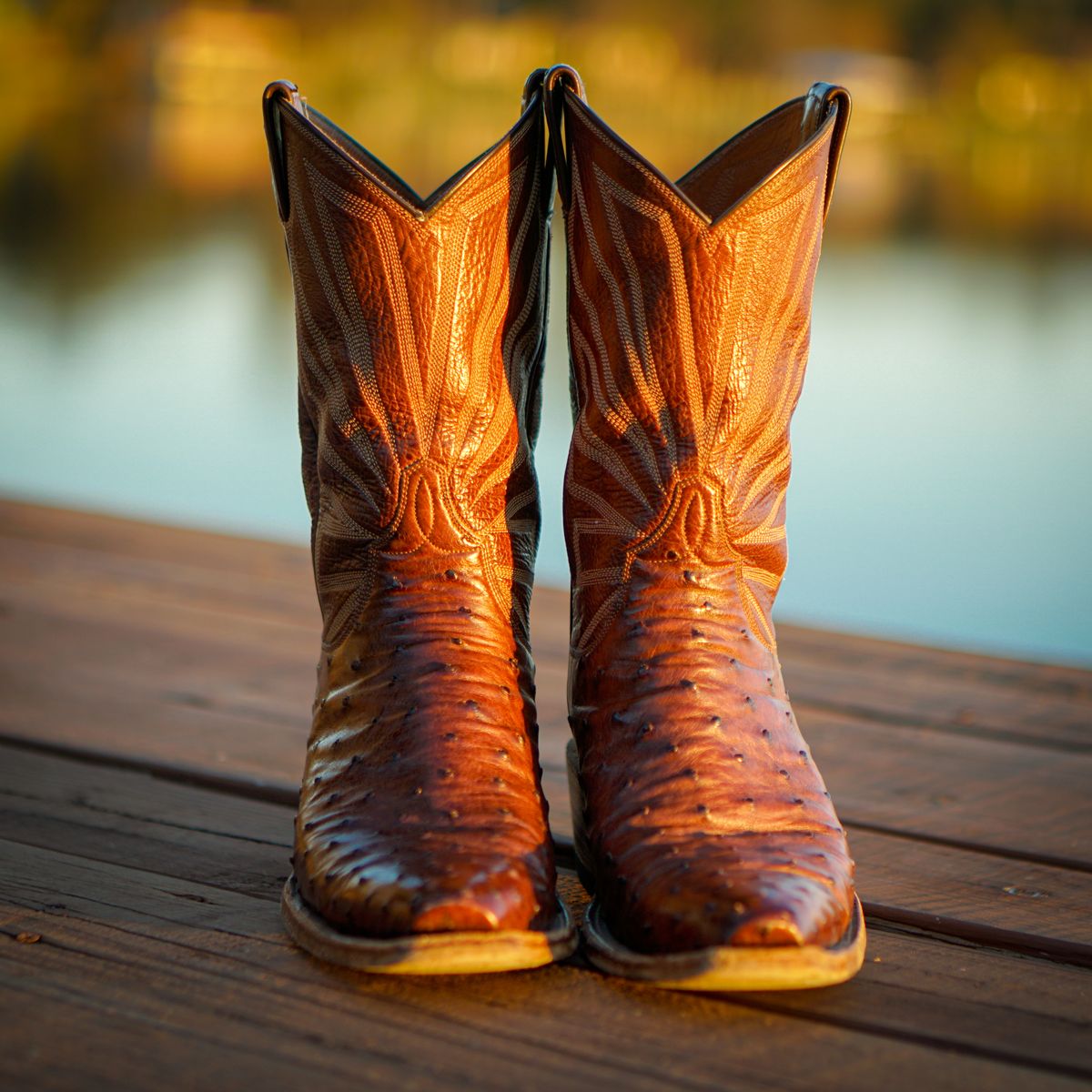 Photo by thenewreligion on December 5, 2024 of the Self-Made Cowboy Boot in Kango Tobac Ostrich.
