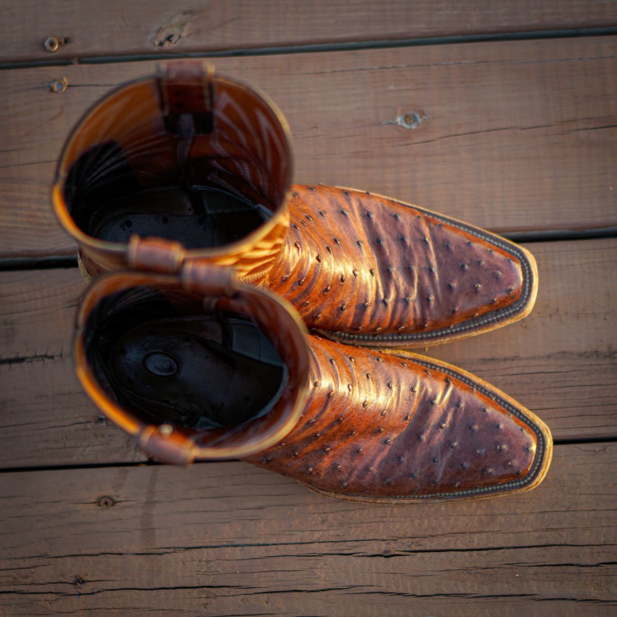 Photo by thenewreligion on December 5, 2024 of the Self-Made Cowboy Boot in Kango Tobac Ostrich.