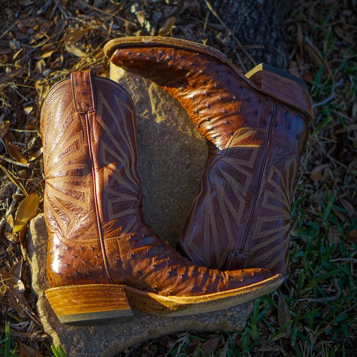 Photo by thenewreligion on January 3, 2025 of the Self-Made Cowboy Boot in Kango Tobac Ostrich.