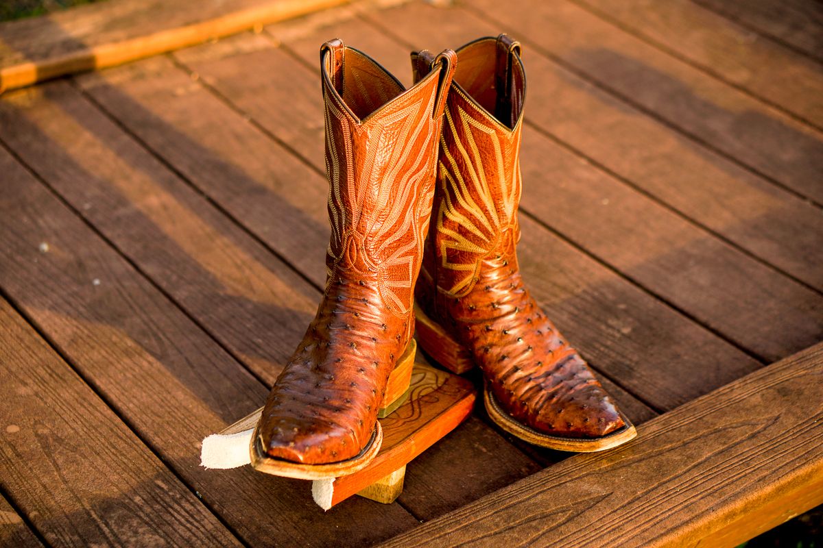 Photo by thenewreligion on February 4, 2025 of the Self-Made Cowboy Boot in Kango Tobac Ostrich.