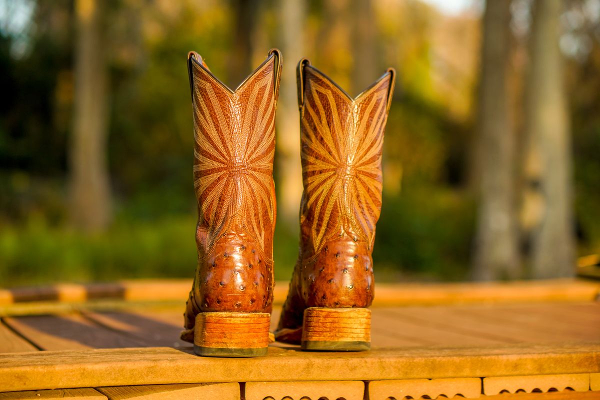 Photo by thenewreligion on February 4, 2025 of the Self-Made Cowboy Boot in Kango Tobac Ostrich.