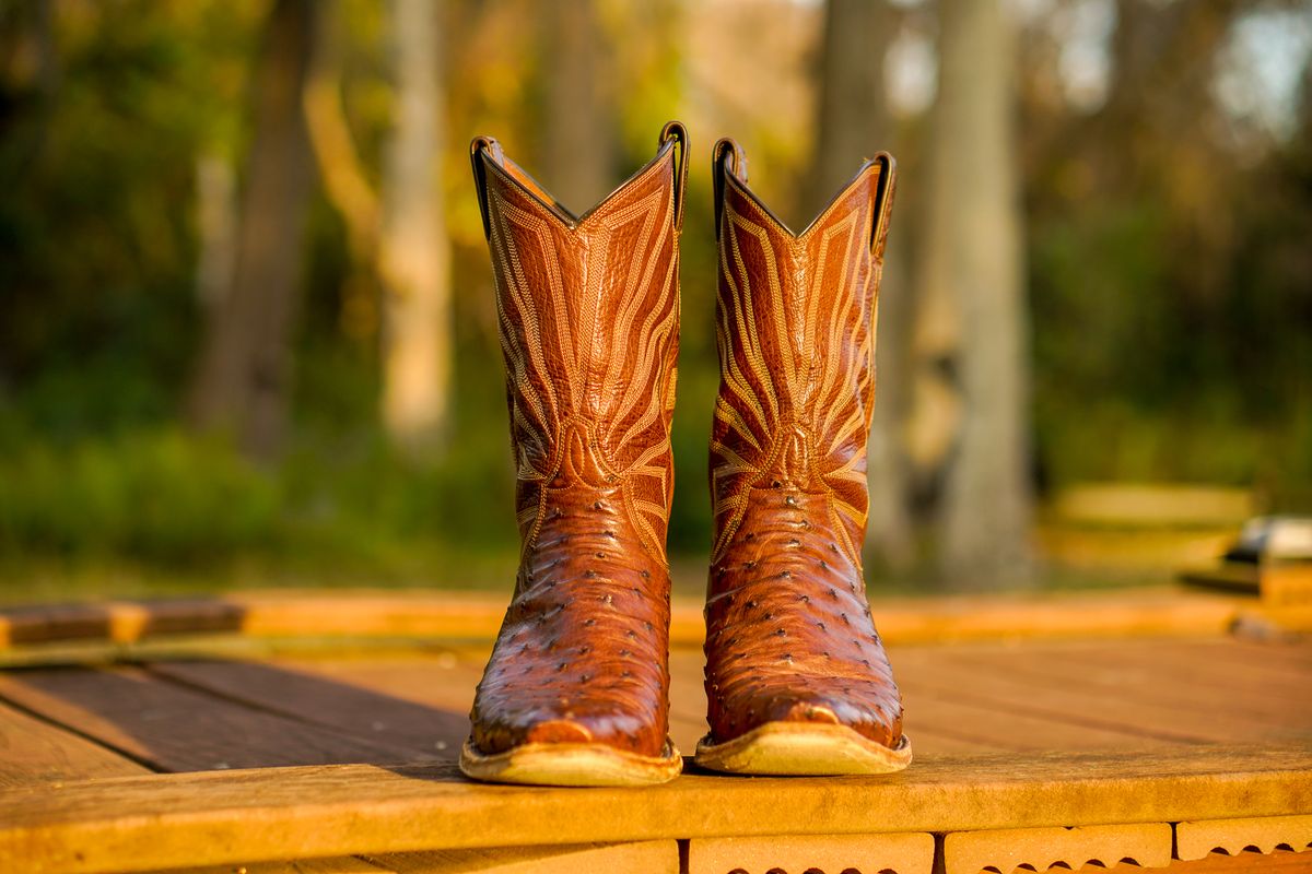 Photo by thenewreligion on February 4, 2025 of the Self-Made Cowboy Boot in Kango Tobac Ostrich.