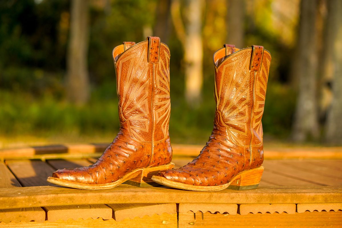 Photo by thenewreligion on February 4, 2025 of the Self-Made Cowboy Boot in Kango Tobac Ostrich.