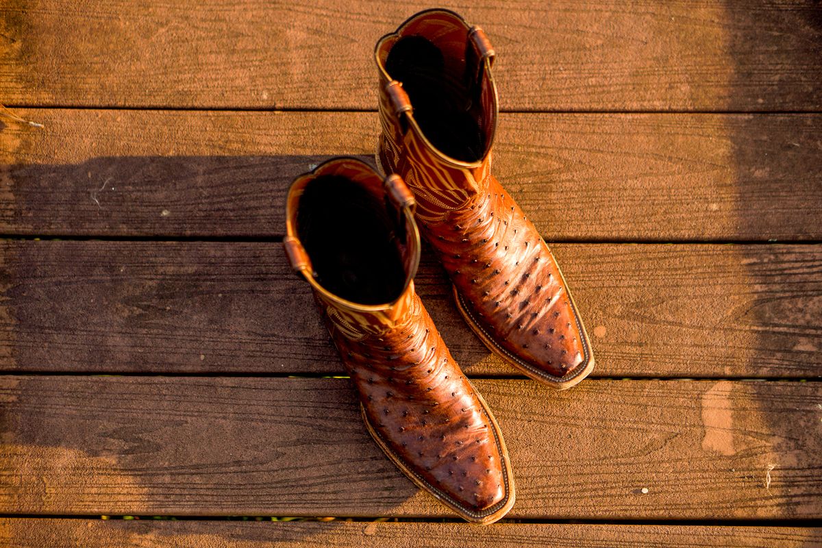 Photo by thenewreligion on February 4, 2025 of the Self-Made Cowboy Boot in Kango Tobac Ostrich.