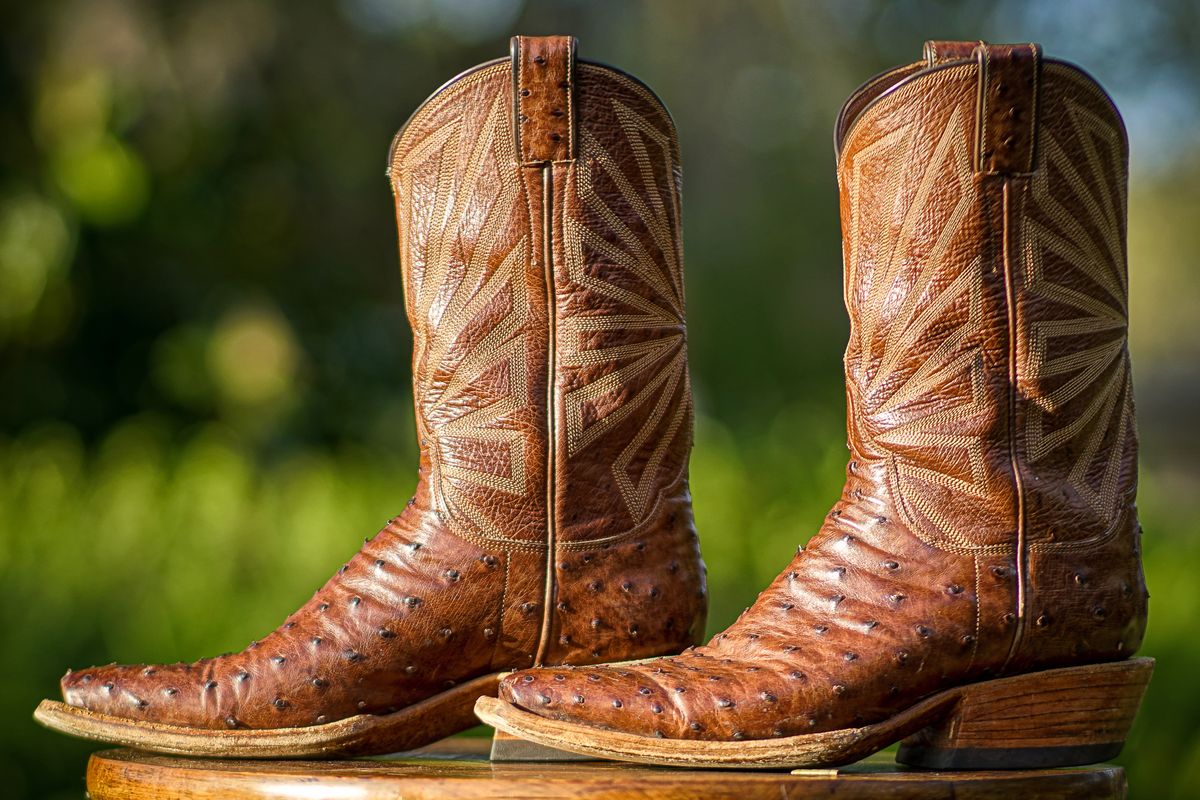 Photo by thenewreligion on March 5, 2025 of the Self-Made Cowboy Boot in Kango Tobac Ostrich.