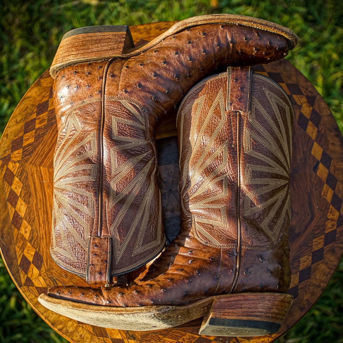 Photo by thenewreligion on March 5, 2025 of the Self-Made Cowboy Boot in Kango Tobac Ostrich.