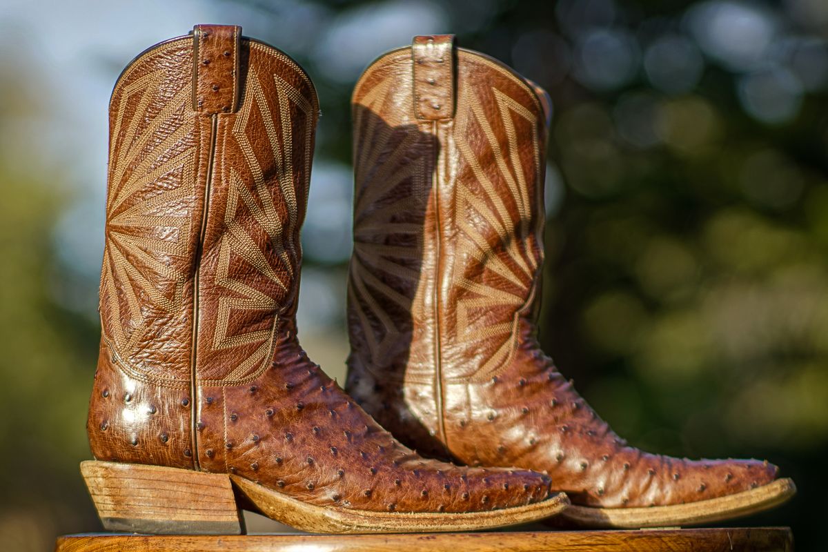 Photo by thenewreligion on March 5, 2025 of the Self-Made Cowboy Boot in Kango Tobac Ostrich.