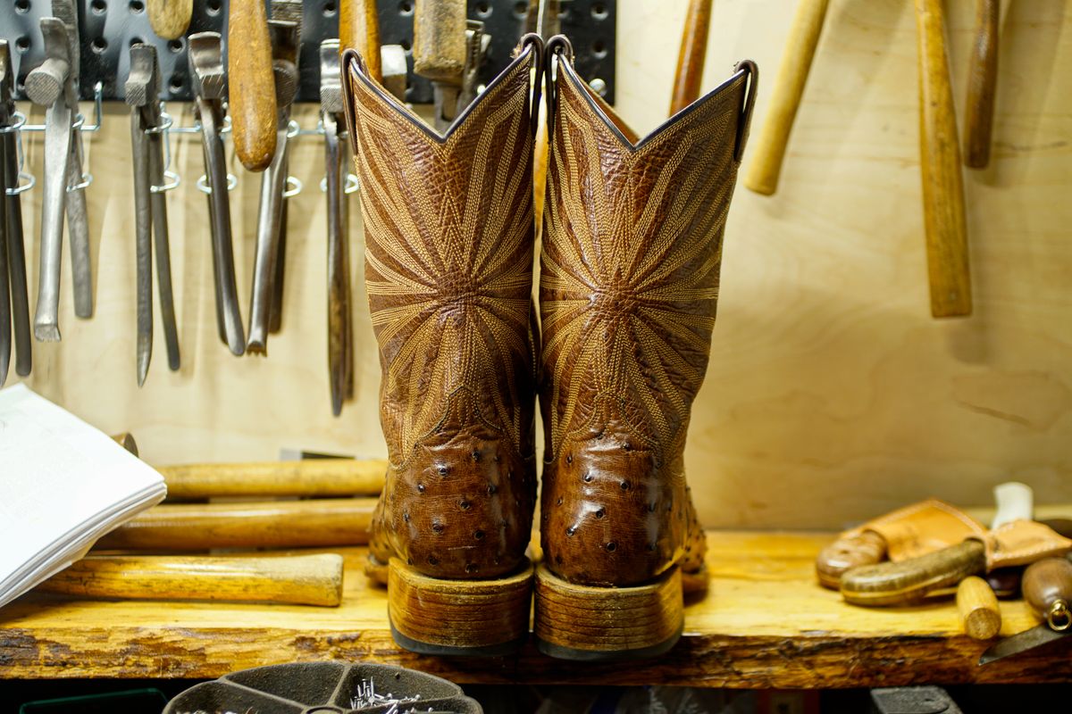 Photo by thenewreligion on April 2, 2025 of the Self-Made Cowboy Boot in Kango Tobac Ostrich.