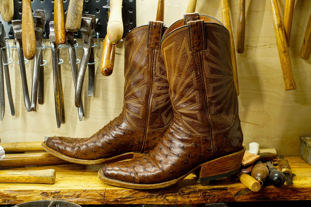 Photo by thenewreligion on April 2, 2025 of the Self-Made Cowboy Boot in Kango Tobac Ostrich.