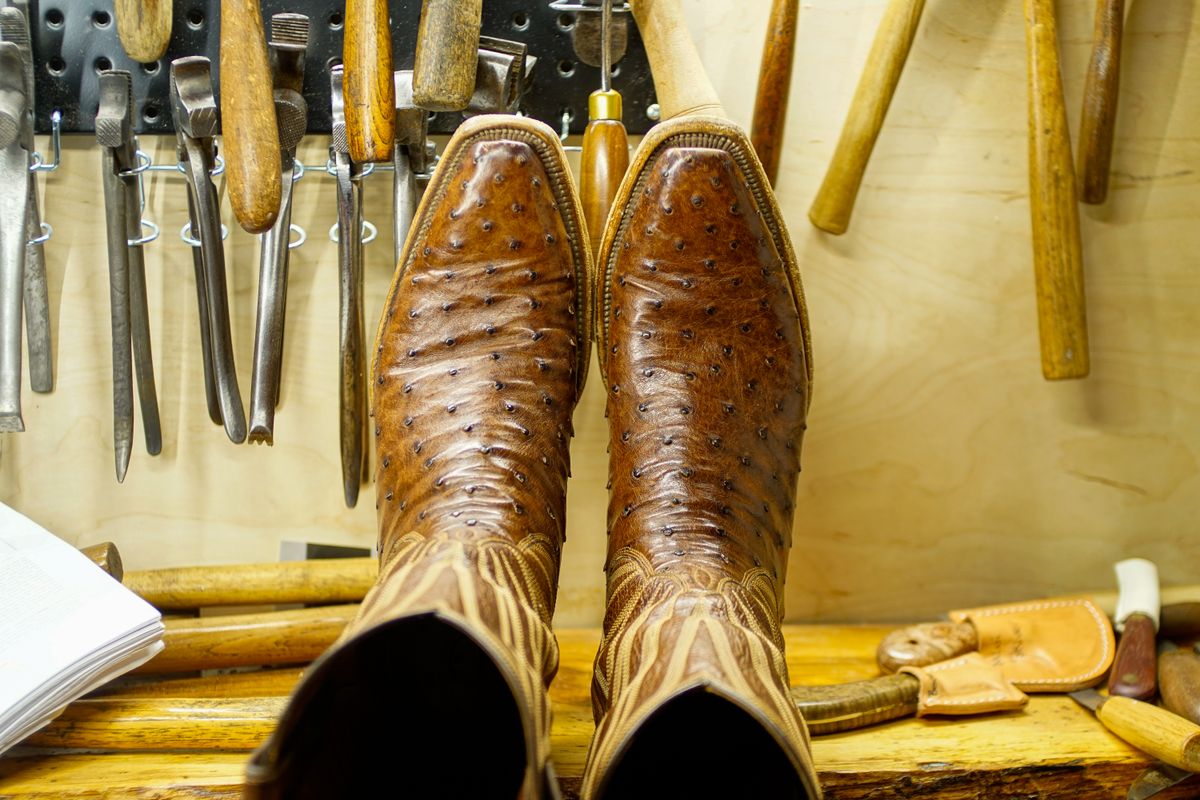 Photo by thenewreligion on April 2, 2025 of the Self-Made Cowboy Boot in Kango Tobac Ostrich.