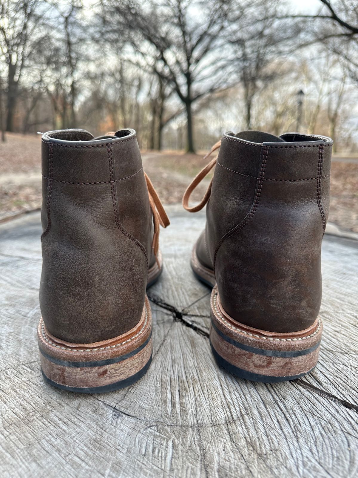 Photo by DenimKnight on January 4, 2025 of the Parkhurst The Allen in Maryam Asphalt Waxed Horsebutt.