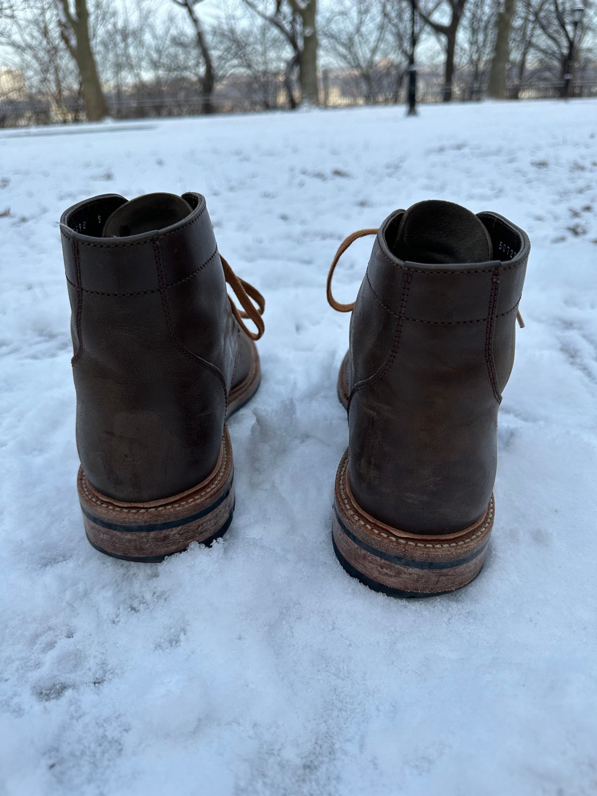 Photo by DenimKnight on February 3, 2025 of the Parkhurst The Allen in Maryam Asphalt Waxed Horsebutt.