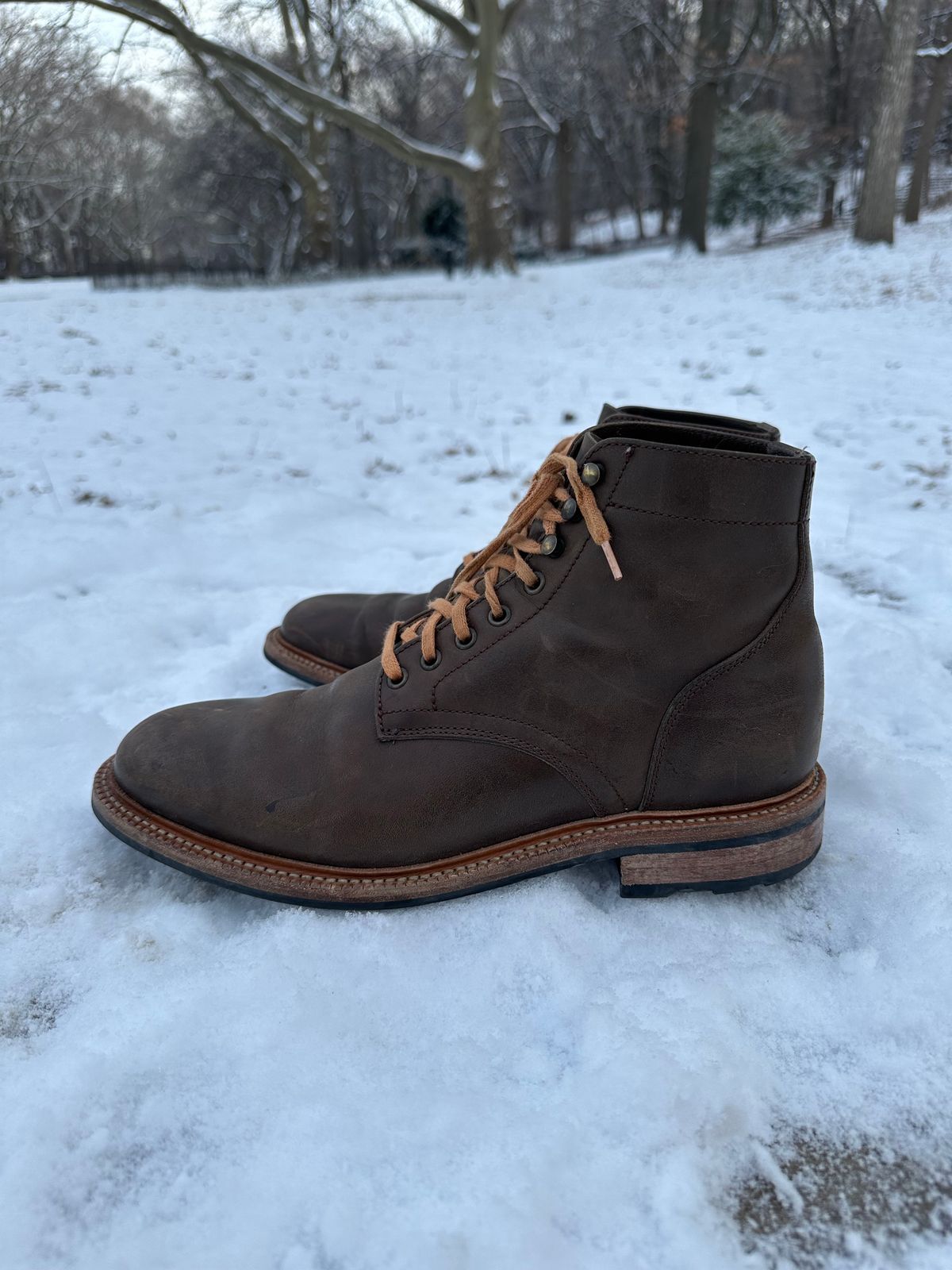 Photo by DenimKnight on February 3, 2025 of the Parkhurst The Allen in Maryam Asphalt Waxed Horsebutt.