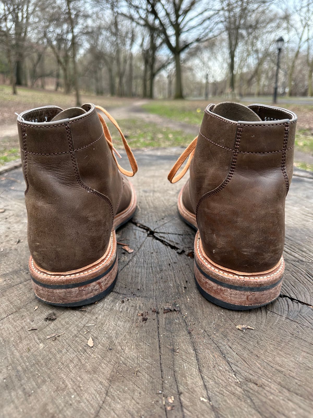 Photo by DenimKnight on April 4, 2025 of the Parkhurst The Allen in Maryam Asphalt Waxed Horsebutt.