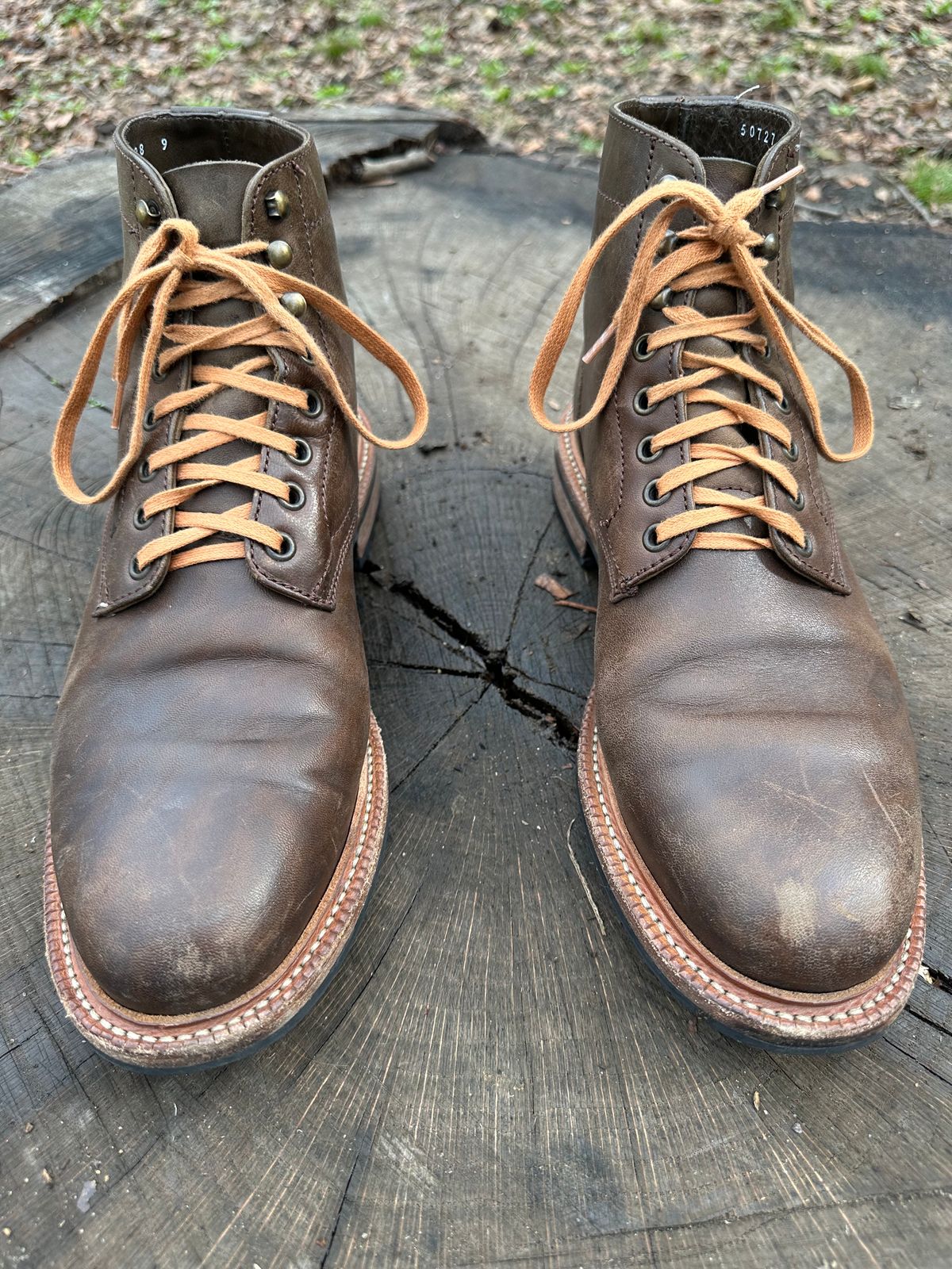 Photo by DenimKnight on April 4, 2025 of the Parkhurst The Allen in Maryam Asphalt Waxed Horsebutt.