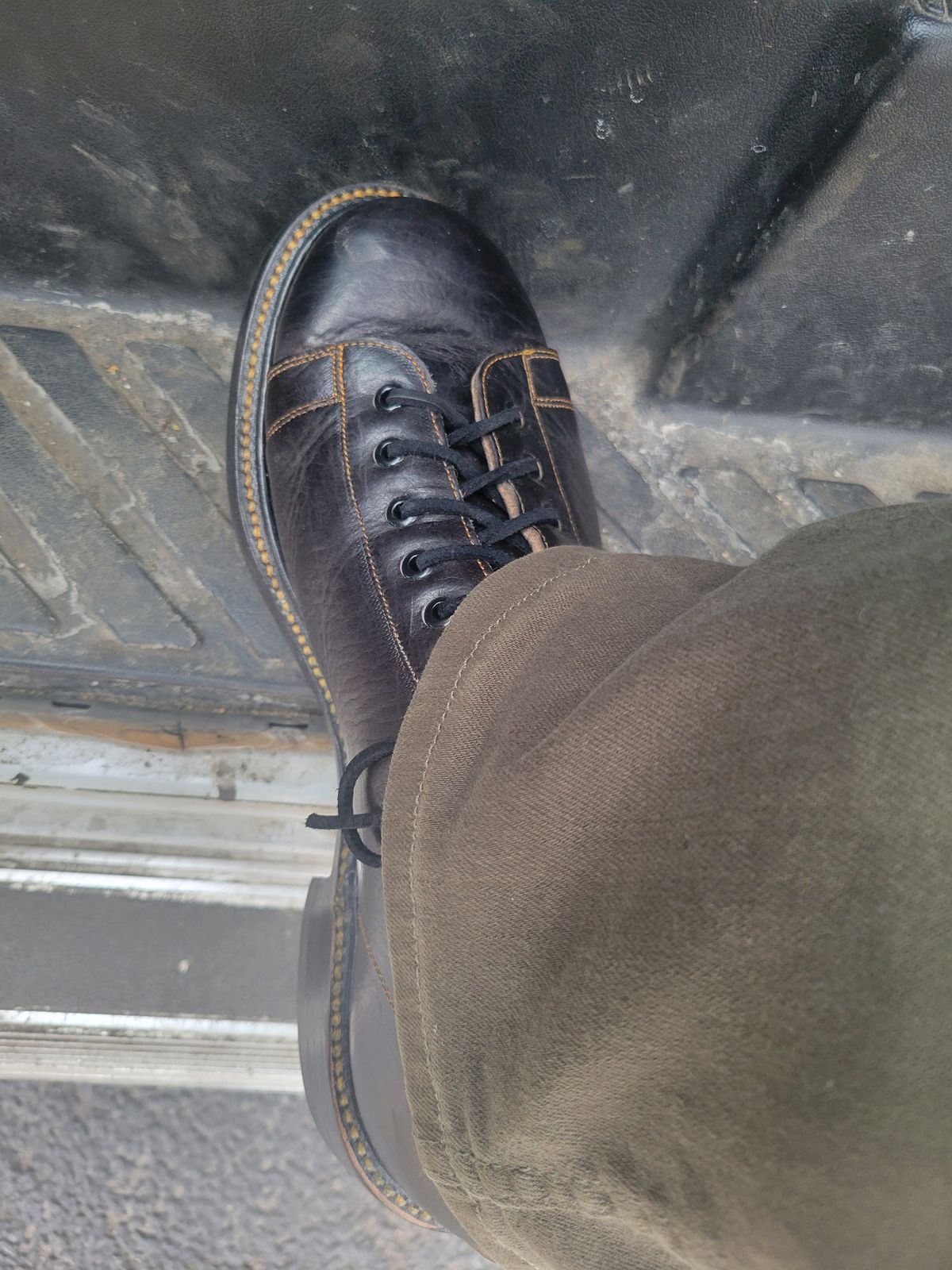 Photo by GrantR on February 19, 2026 of the Unmarked Archie Boots in Cisne Black Vegetable-Tanned Bison.