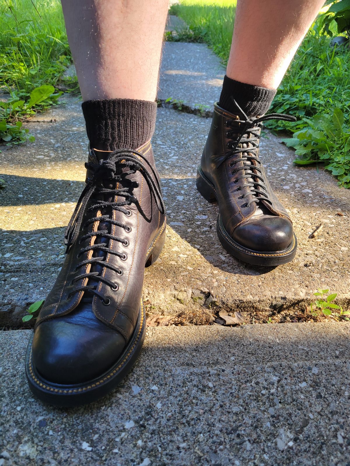Photo by GrantR on June 19, 2026 of the Unmarked Archie Boots in Cisne Black Vegetable-Tanned Bison.