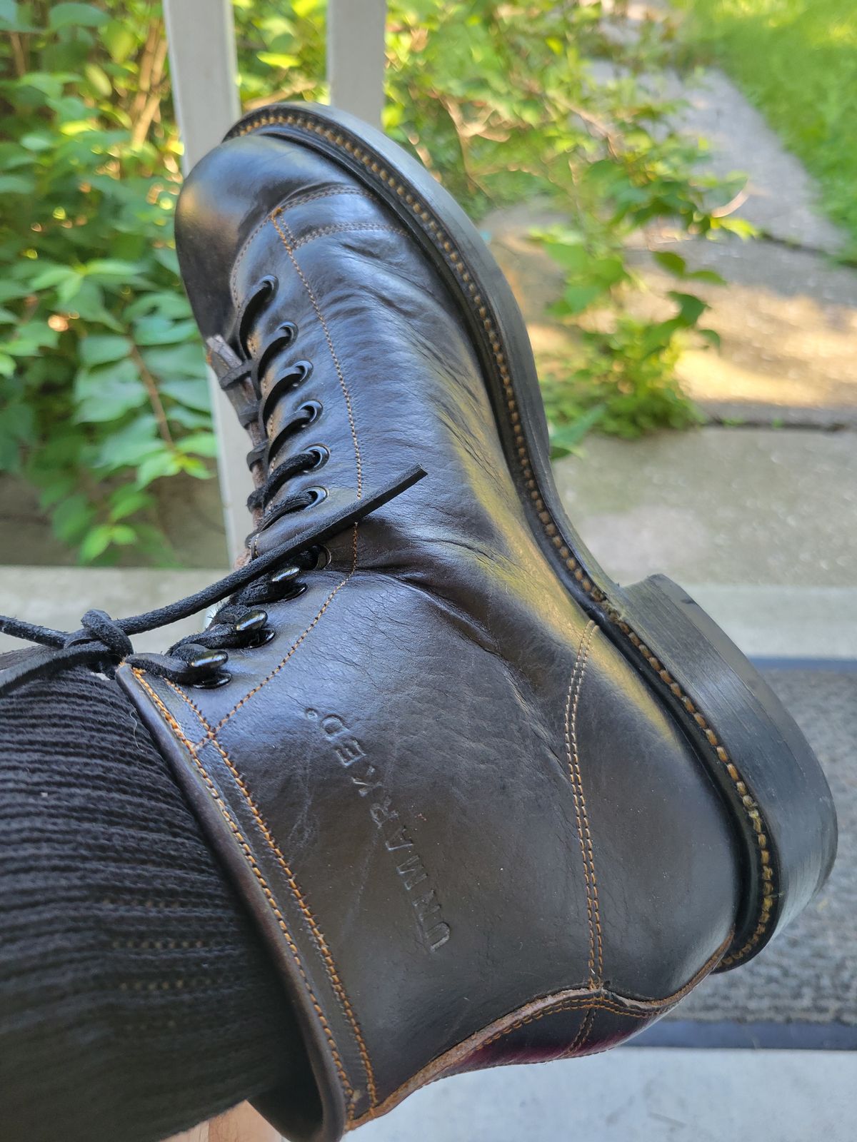 Photo by GrantR on June 19, 2026 of the Unmarked Archie Boots in Cisne Black Vegetable-Tanned Bison.