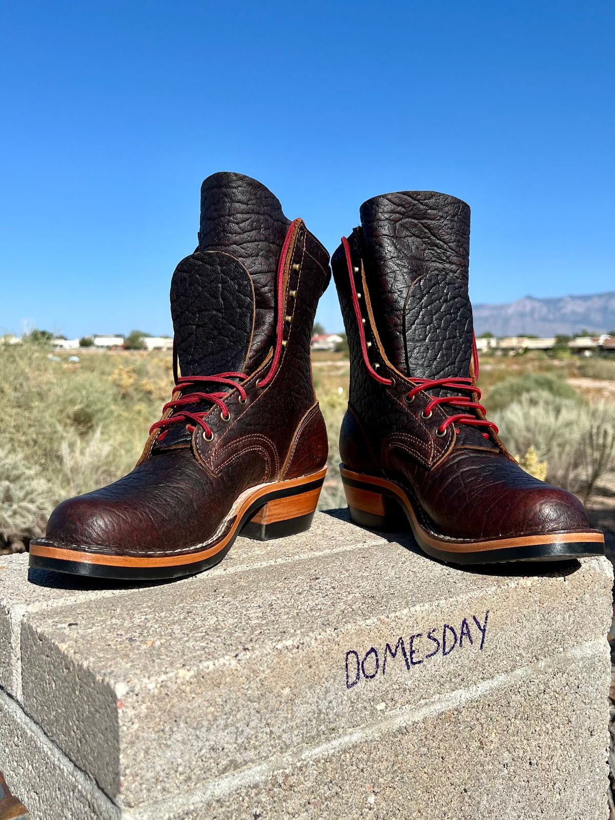 Photo by zeus on October 1, 2024 of the Frank's Boots Front Range in Seidel Walnut Mastodon Bison.