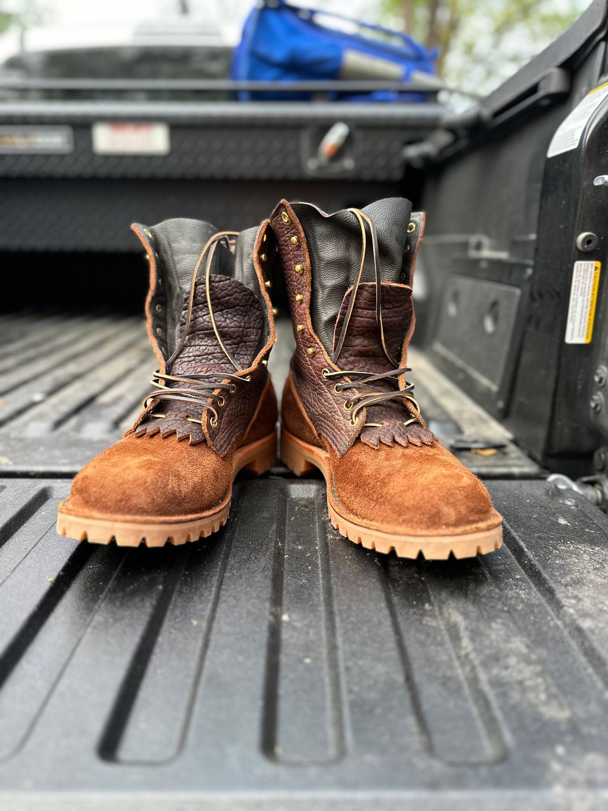 Photo by reformedforester on April 7, 2024 of the JK Boots O.T. in Bison Roughout & Bison Smooth.