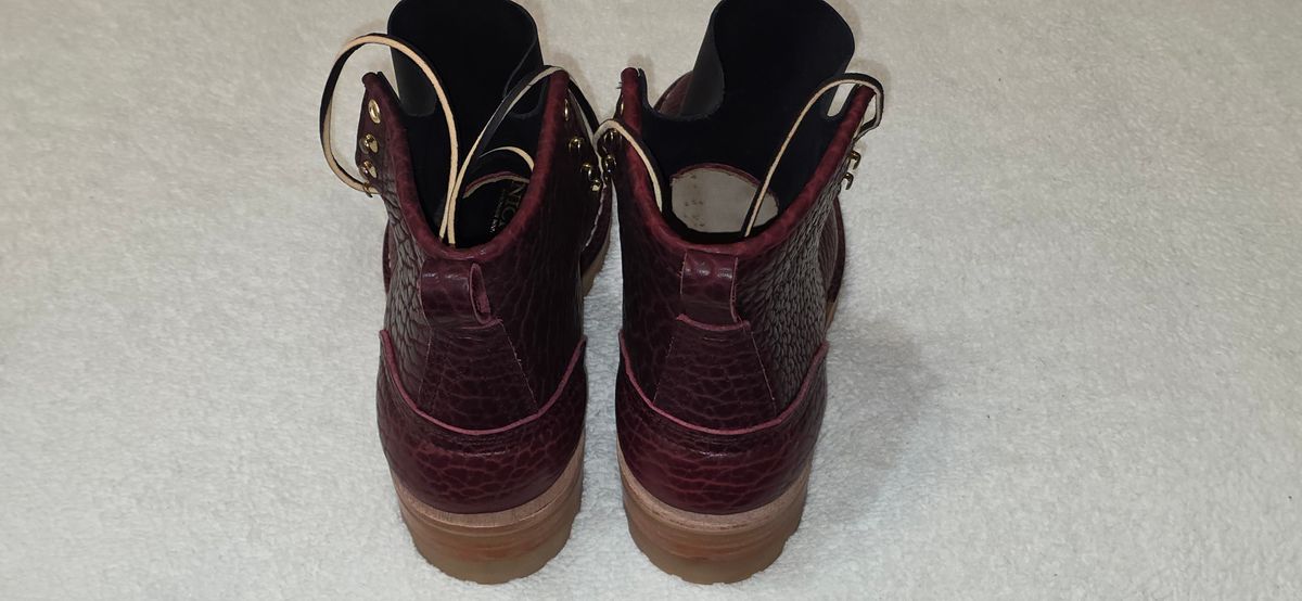 Photo by mknewman on November 3, 2025 of the Nicks 1925 Last Dress Boot in Law Tanning Oxblood Smooth Shruken Bison.