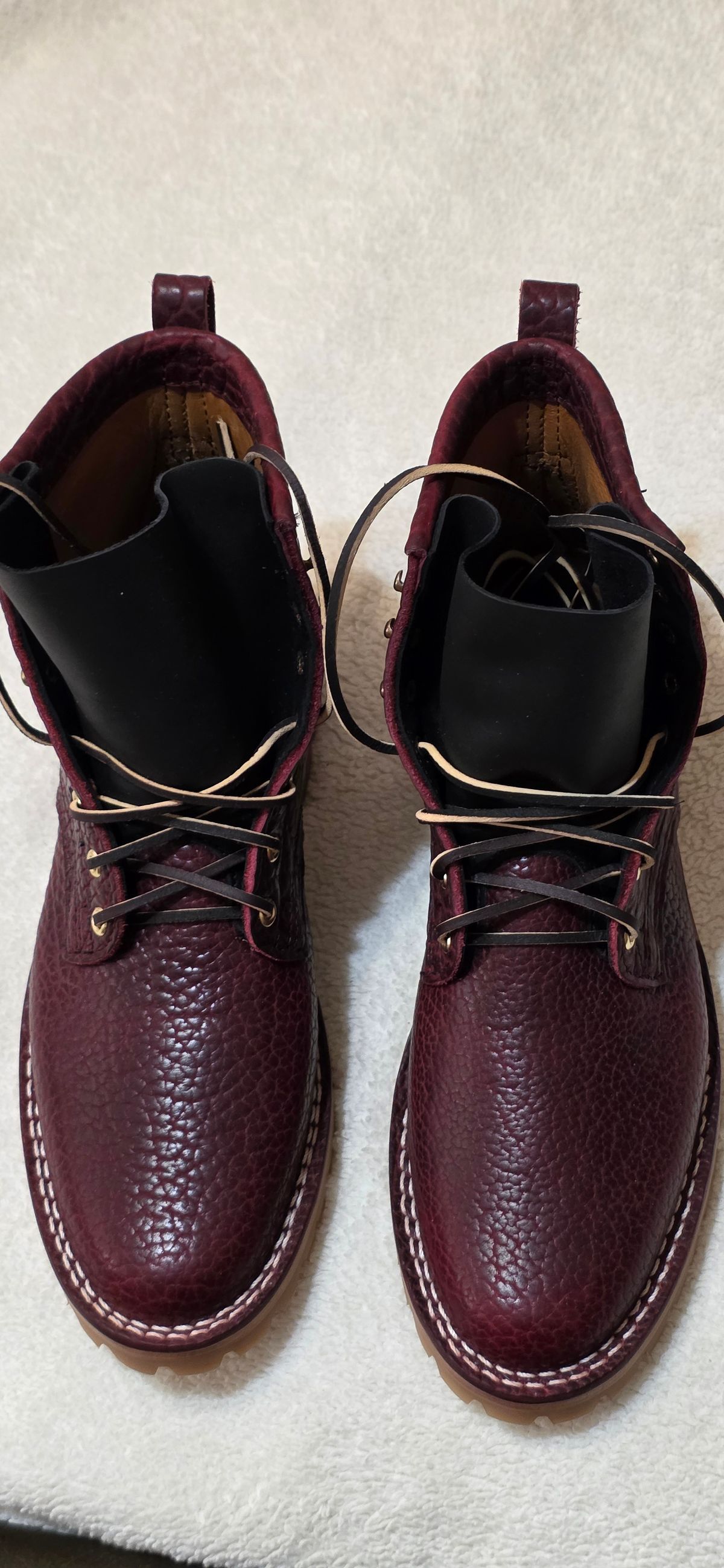 Photo by mknewman on November 3, 2025 of the Nicks 1925 Last Dress Boot in Law Tanning Oxblood Smooth Shruken Bison.