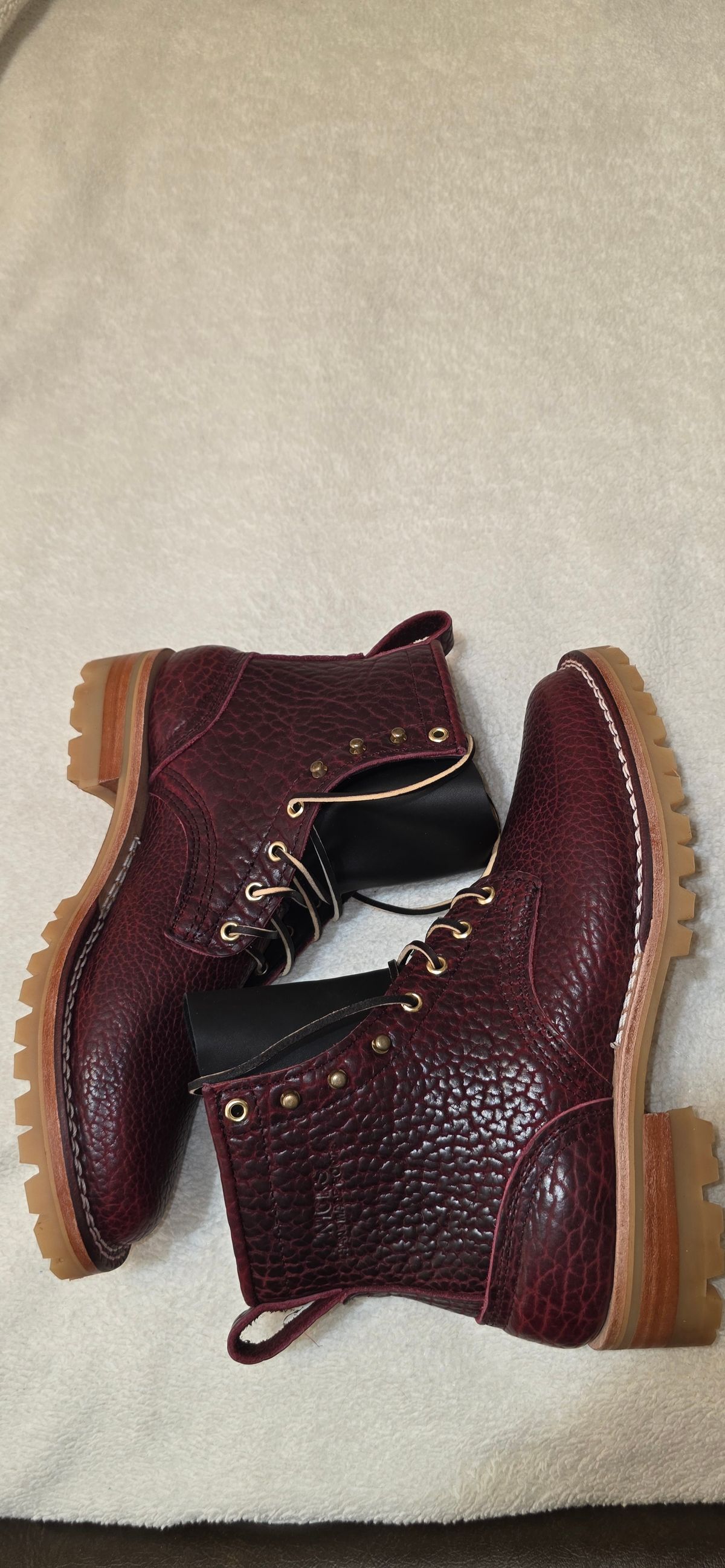 Photo by mknewman on November 3, 2025 of the Nicks 1925 Last Dress Boot in Law Tanning Oxblood Smooth Shruken Bison.