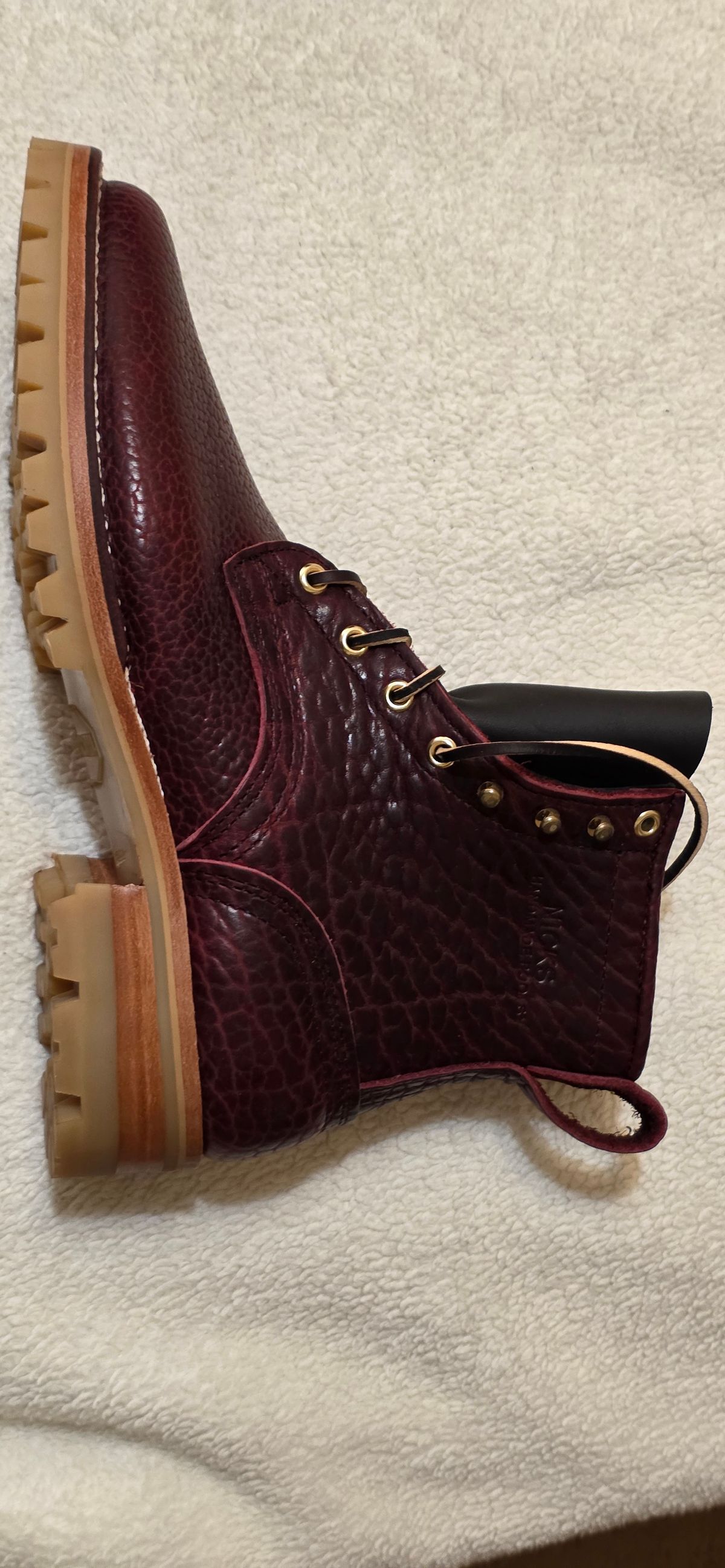 Photo by mknewman on November 3, 2025 of the Nicks 1925 Last Dress Boot in Law Tanning Oxblood Smooth Shruken Bison.