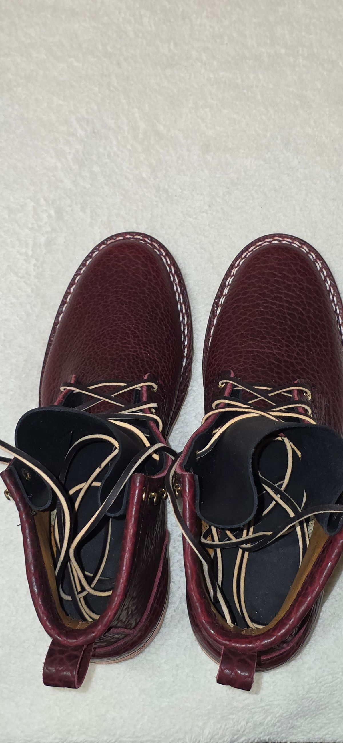 Photo by mknewman on November 3, 2025 of the Nicks 1925 Last Dress Boot in Law Tanning Oxblood Smooth Shruken Bison.