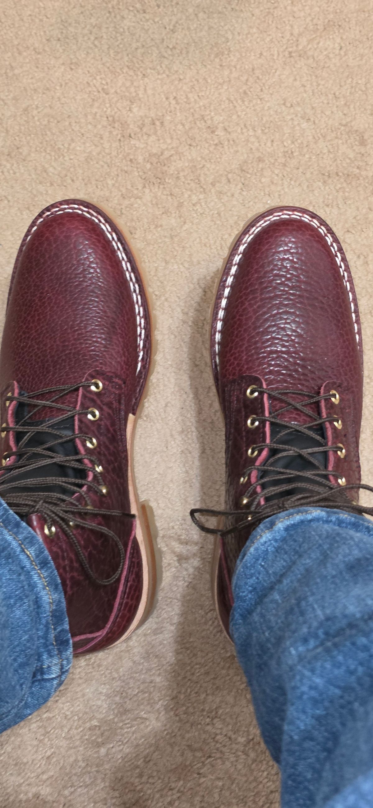 Photo by mknewman on November 4, 2025 of the Nicks 1925 Last Dress Boot in Law Tanning Oxblood Smooth Shruken Bison.