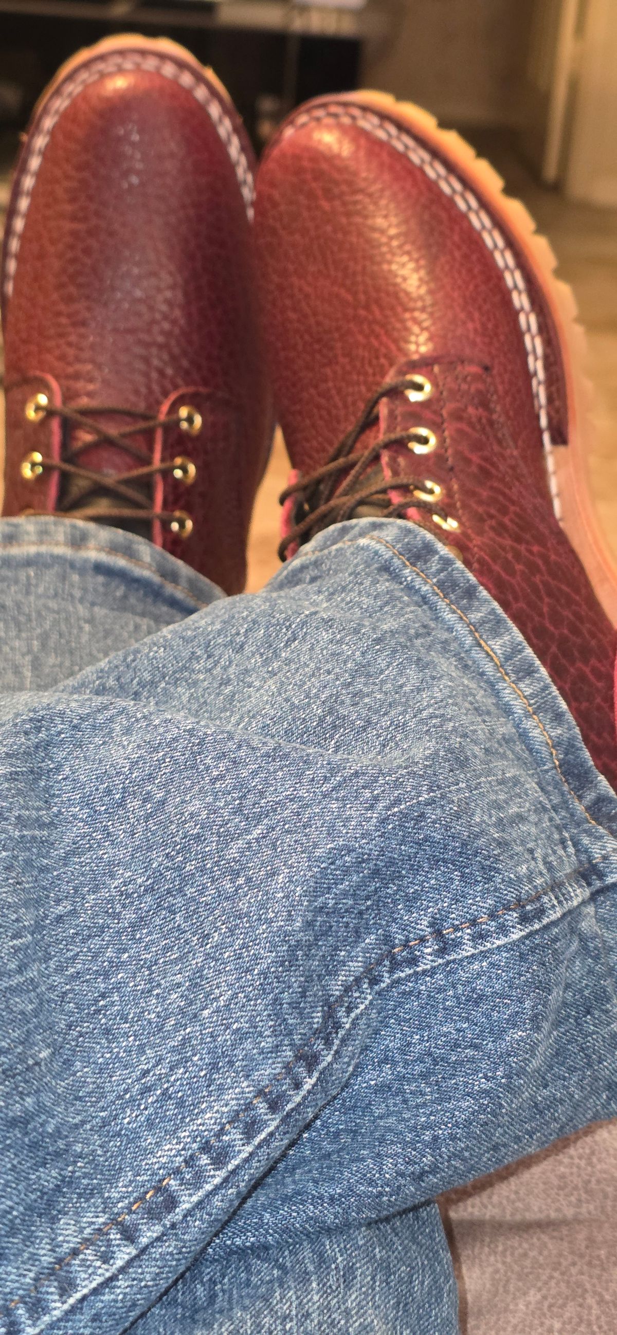 Photo by mknewman on November 8, 2025 of the Nicks 1925 Last Dress Boot in Law Tanning Oxblood Smooth Shruken Bison.