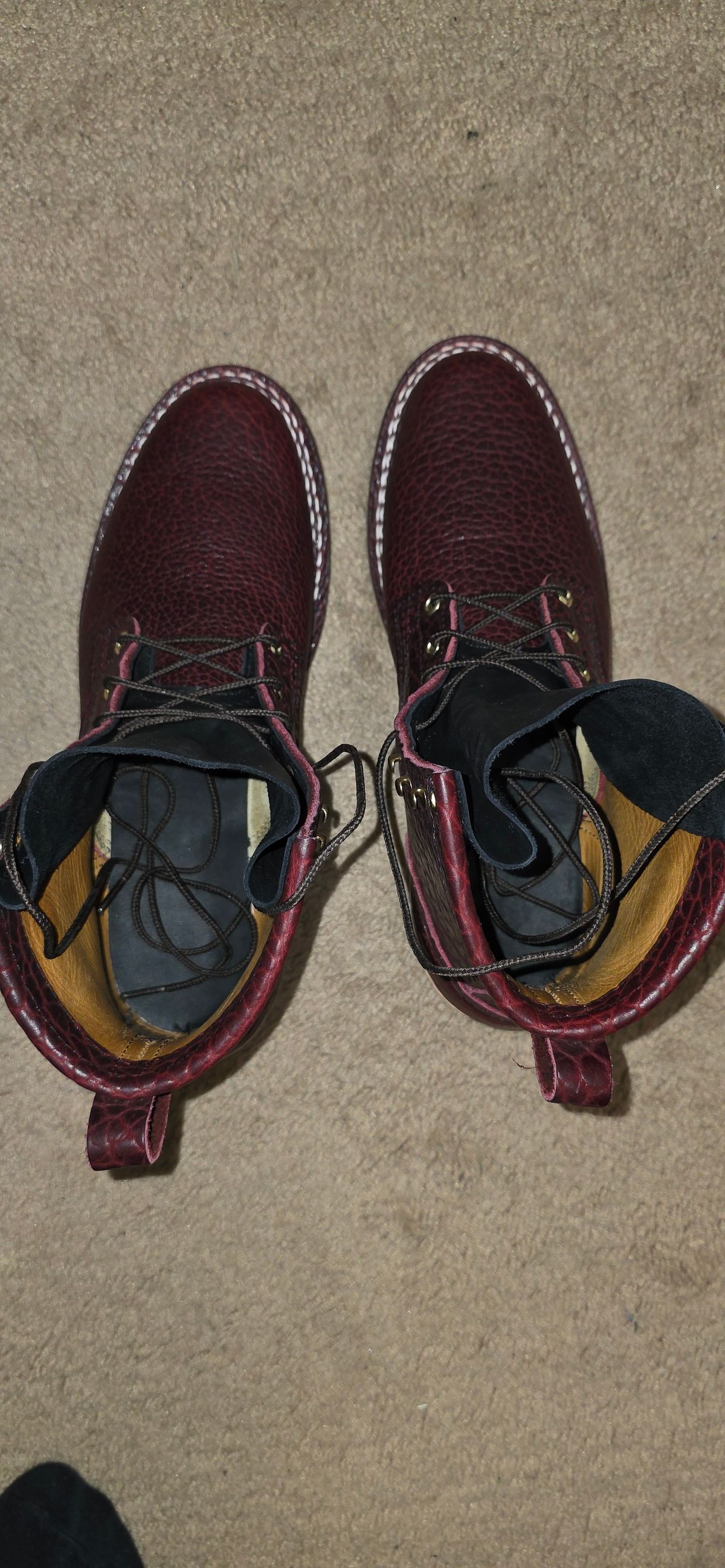 Photo by mknewman on November 8, 2025 of the Nicks 1925 Last Dress Boot in Law Tanning Oxblood Smooth Shruken Bison.