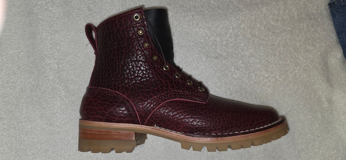 Photo by mknewman on November 12, 2025 of the Nicks 1925 Last Dress Boot in Law Tanning Oxblood Smooth Shruken Bison.