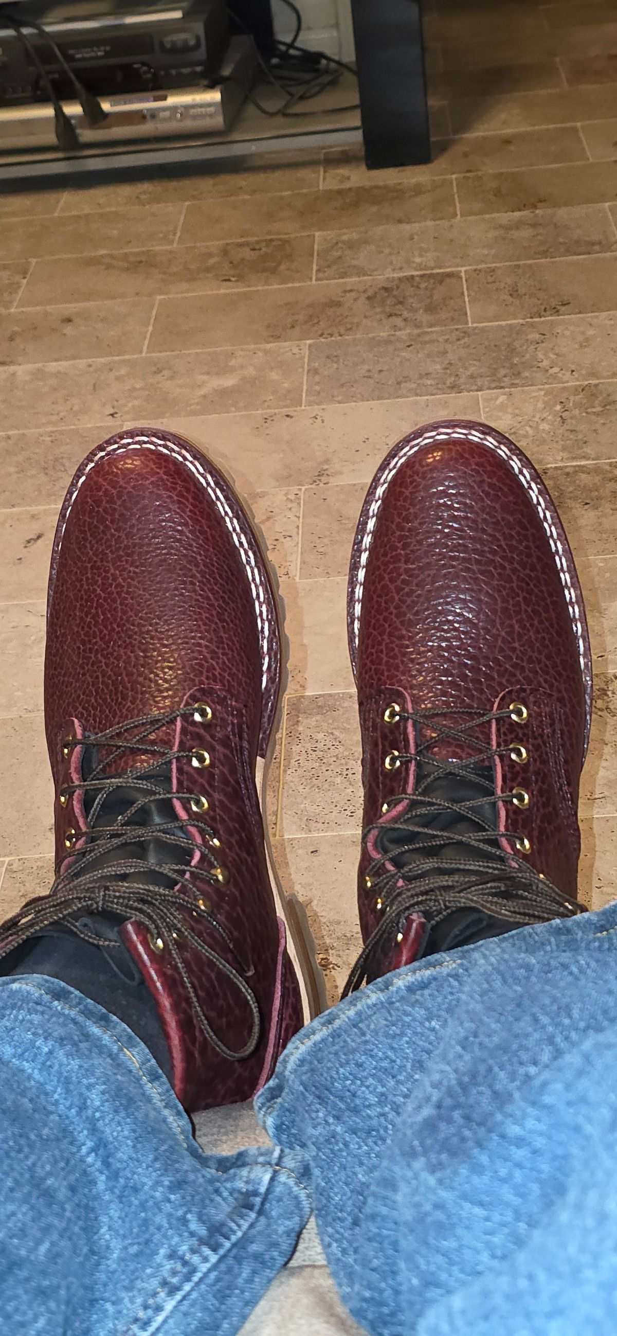 Photo by mknewman on November 13, 2025 of the Nicks 1925 Last Dress Boot in Law Tanning Oxblood Smooth Shruken Bison.