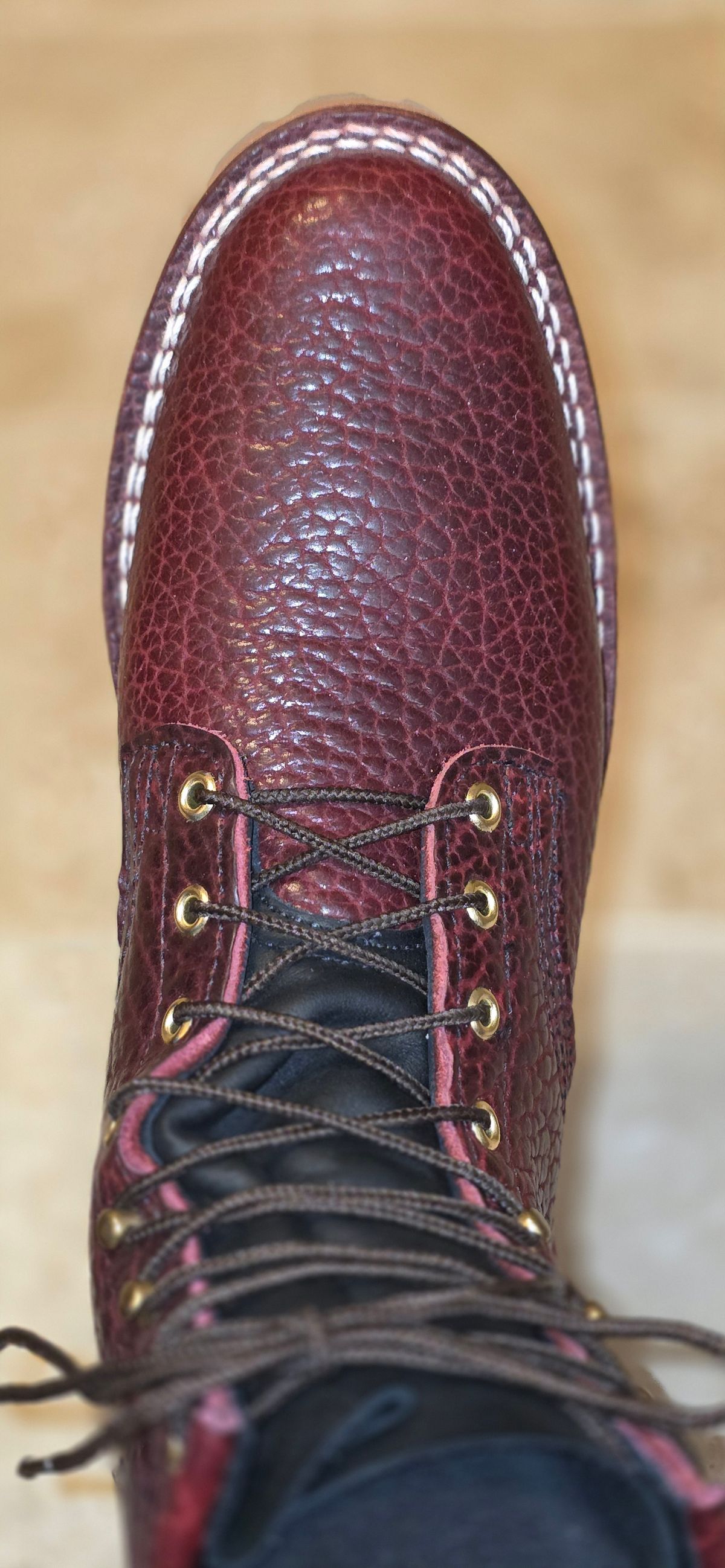 Photo by mknewman on November 18, 2025 of the Nicks 1925 Last Dress Boot in Law Tanning Oxblood Smooth Shruken Bison.