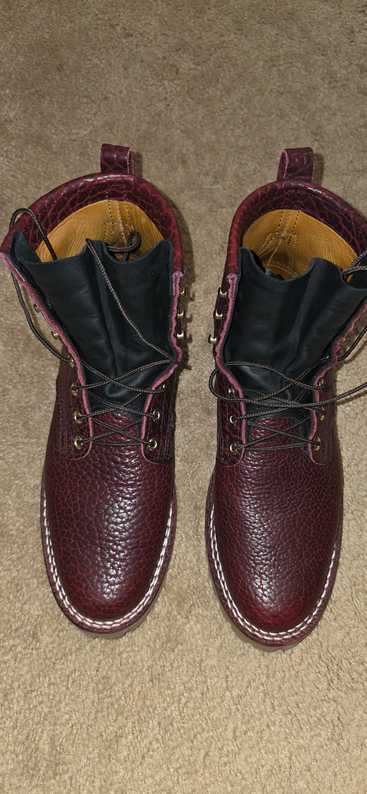 Photo by mknewman on November 21, 2025 of the Nicks 1925 Last Dress Boot in Law Tanning Oxblood Smooth Shruken Bison.