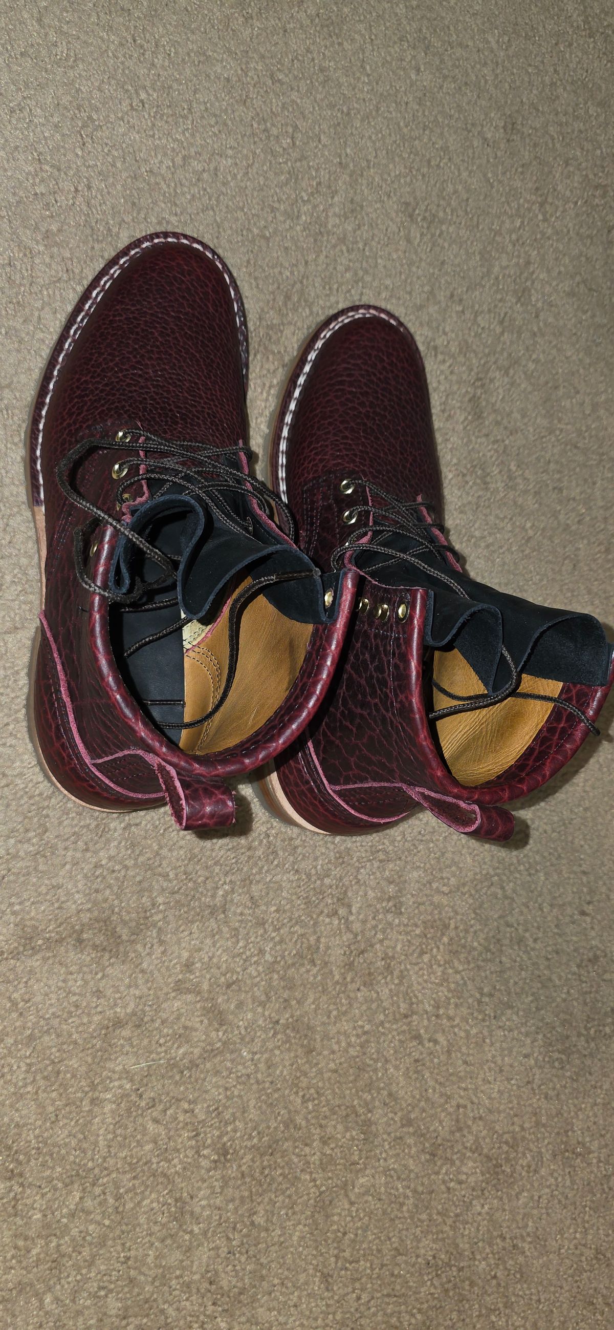 Photo by mknewman on November 21, 2025 of the Nicks 1925 Last Dress Boot in Law Tanning Oxblood Smooth Shruken Bison.