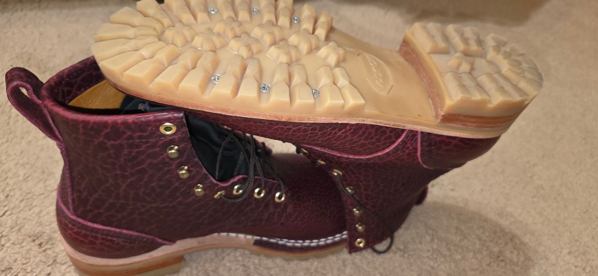 Photo by mknewman on November 21, 2025 of the Nicks 1925 Last Dress Boot in Law Tanning Oxblood Smooth Shruken Bison.