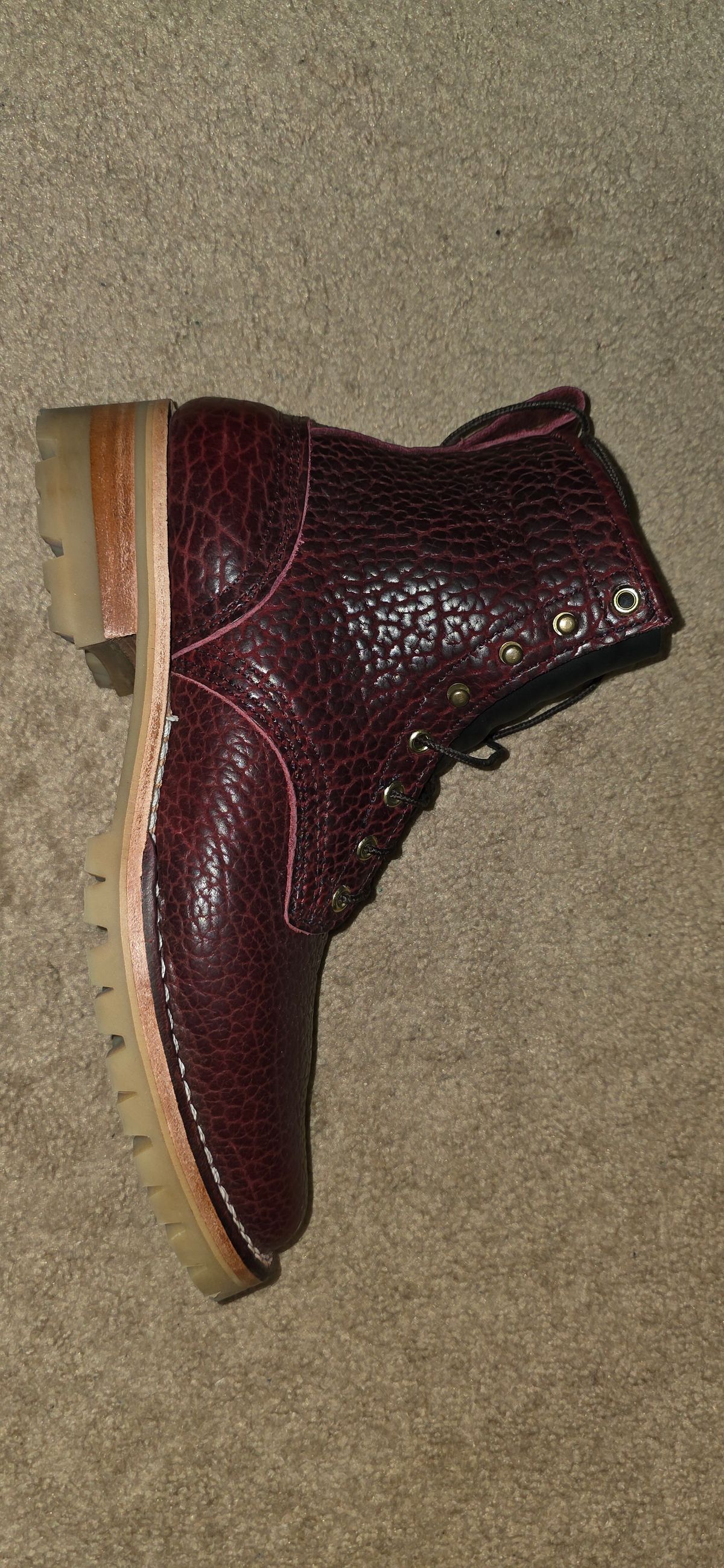 Photo by mknewman on November 22, 2025 of the Nicks 1925 Last Dress Boot in Law Tanning Oxblood Smooth Shruken Bison.