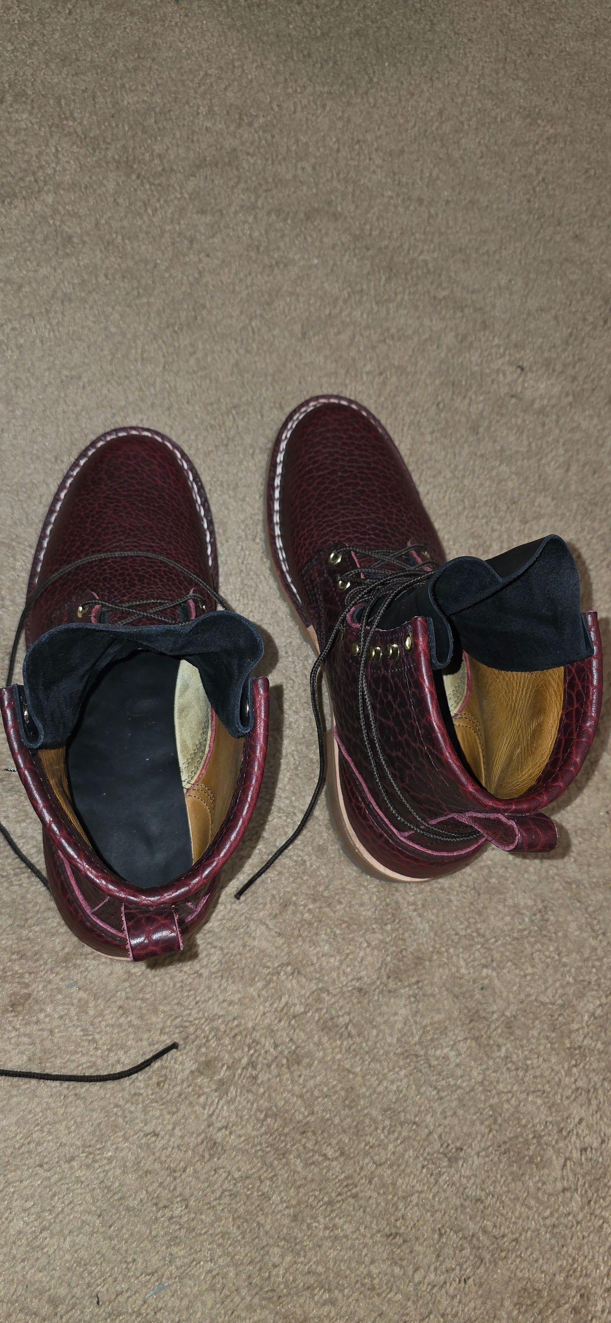 Photo by mknewman on November 28, 2025 of the Nicks 1925 Last Dress Boot in Law Tanning Oxblood Smooth Shruken Bison.